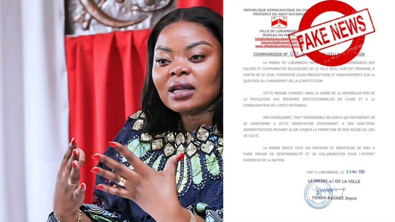 FAKE NEWS : Non, la mairie de Lubumbashi n’a pas ordonné aux églises de prêcher le changement de la Constitution